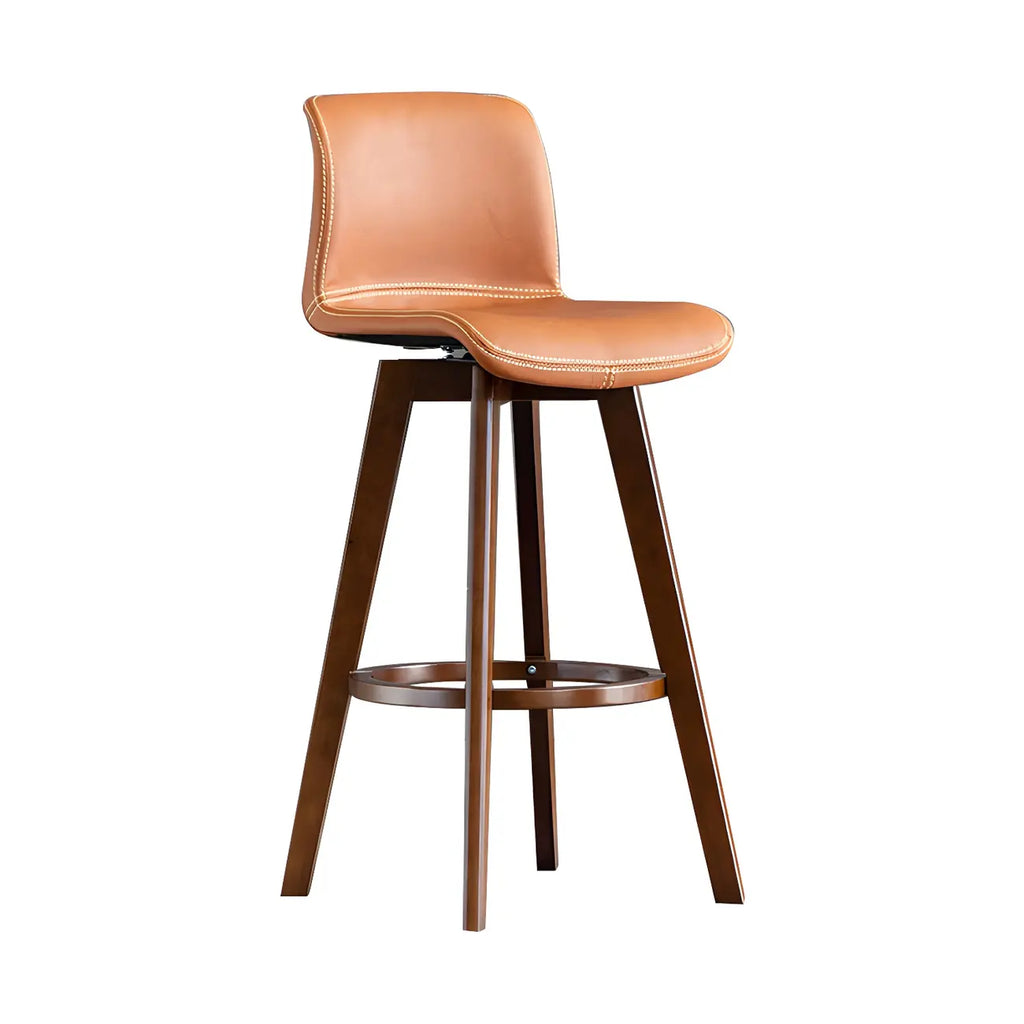 Tabouret de bar pivotant en cuir vieilli style milieu du siècle avec dossier