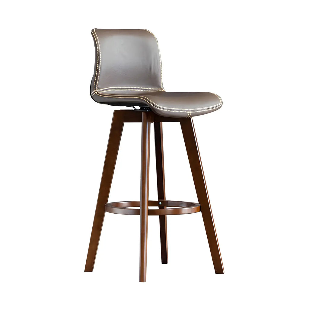 Tabouret de bar pivotant en cuir vieilli style milieu du siècle avec dossier