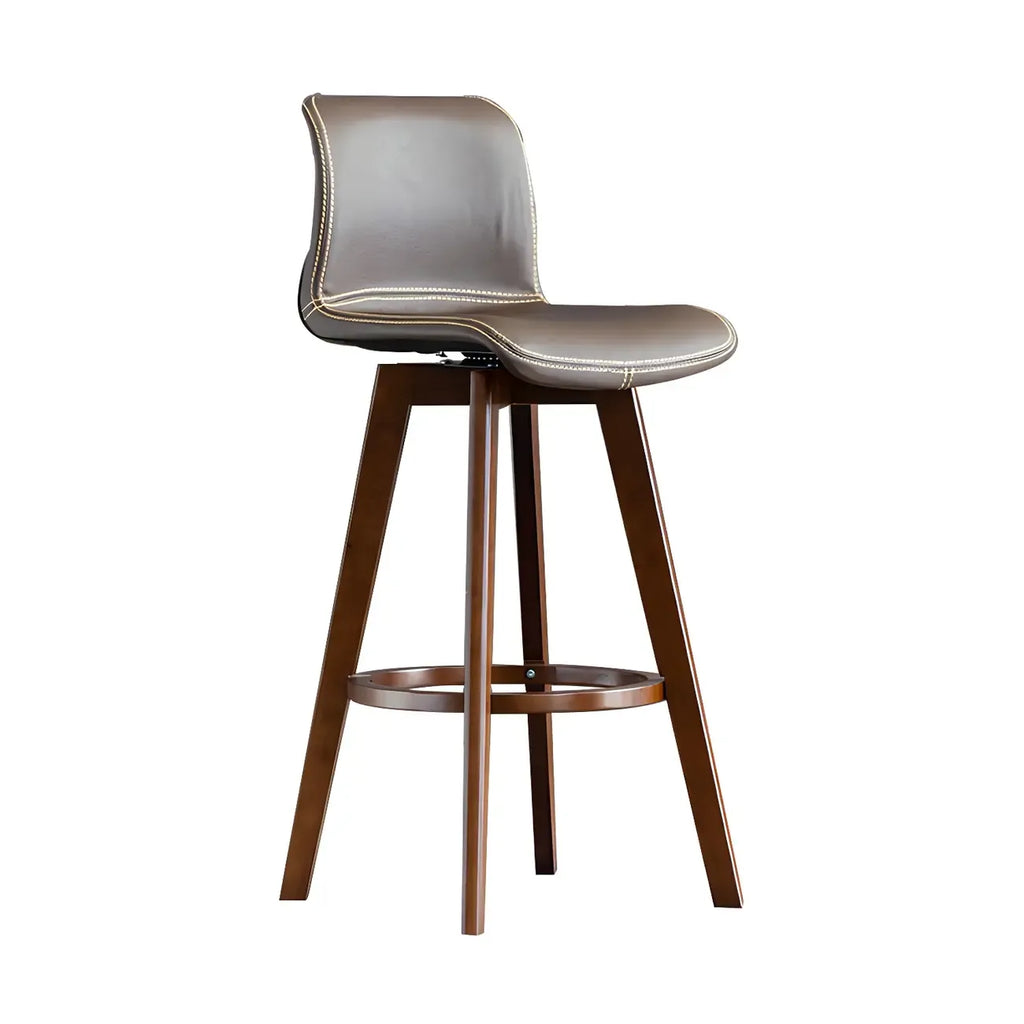 Tabouret de bar pivotant en cuir vieilli style milieu du siècle avec dossier