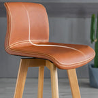 Tabouret de bar pivotant en cuir vieilli style milieu du siècle avec dossier