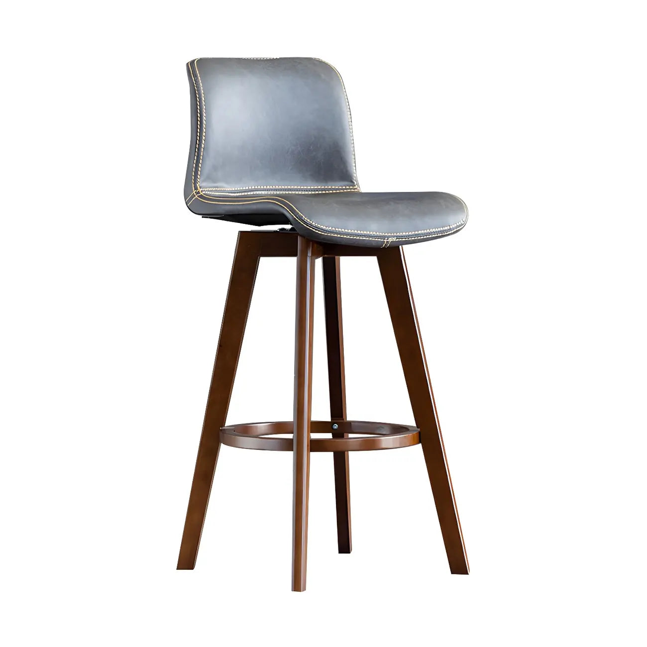 Tabouret de bar pivotant en cuir vieilli style milieu du siècle avec dossier