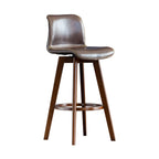 Tabouret de bar pivotant en cuir vieilli style milieu du siècle avec dossier