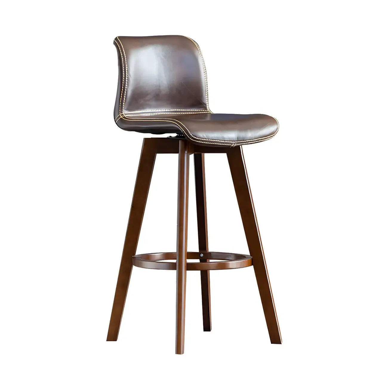 Tabouret de bar pivotant en cuir vieilli style milieu du siècle avec dossier