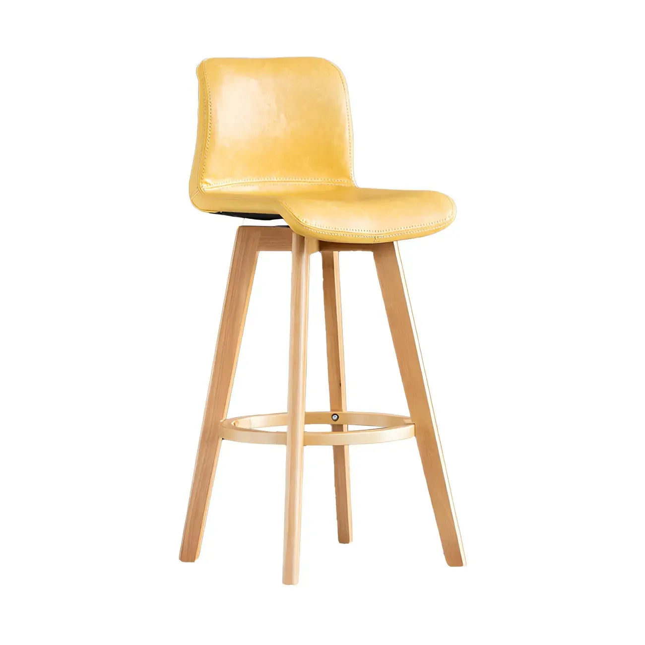 Tabouret de bar pivotant en cuir vieilli style milieu du siècle avec dossier