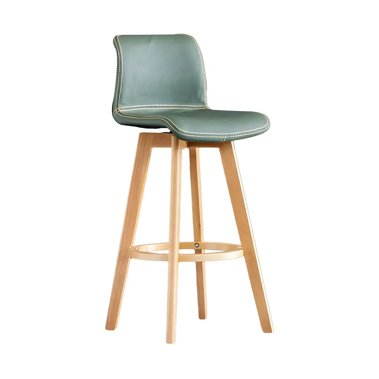 Tabouret de bar pivotant en cuir vieilli style milieu du siècle avec dossier