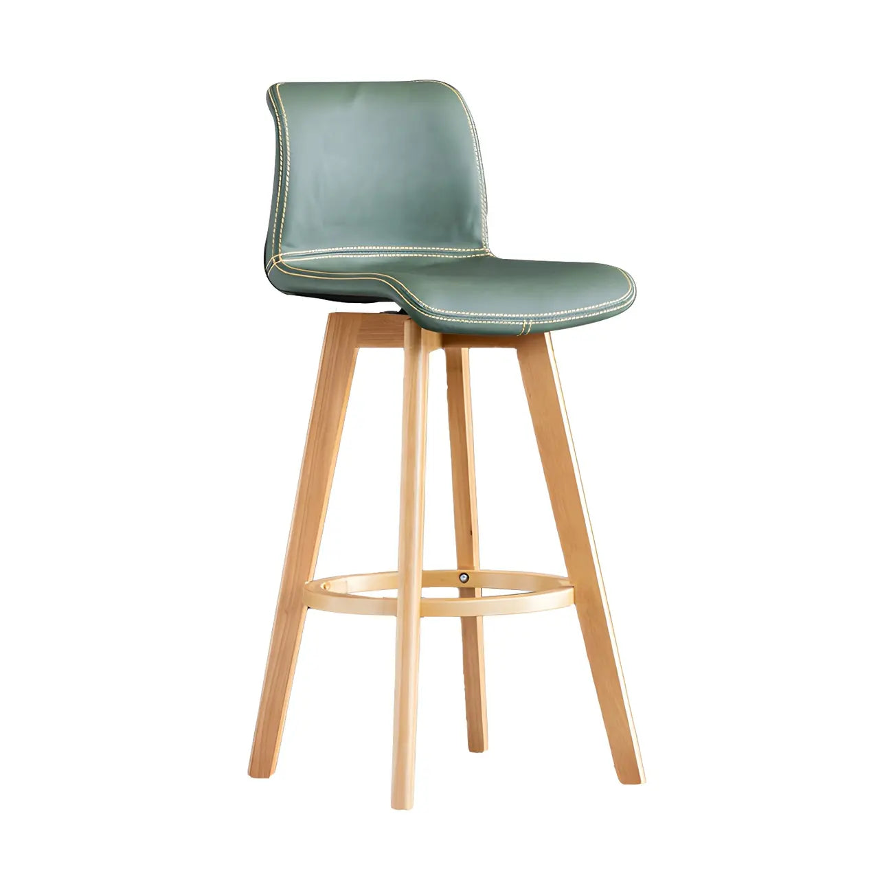 Tabouret de bar pivotant en cuir vieilli style milieu du siècle avec dossier
