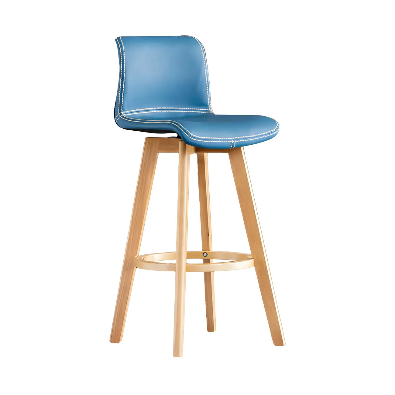 Tabouret de bar pivotant en cuir vieilli style milieu du siècle avec dossier