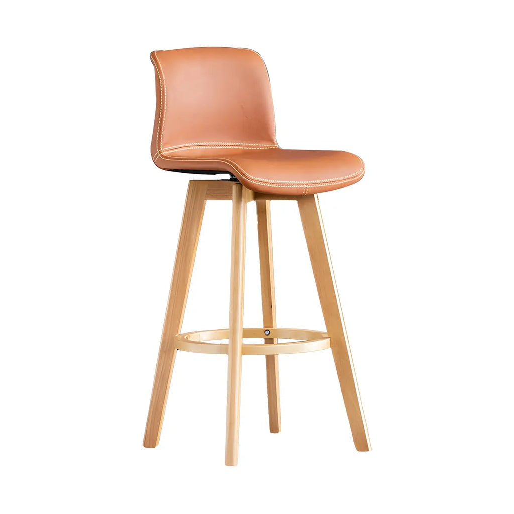 Tabouret de bar pivotant en cuir vieilli style milieu du siècle avec dossier
