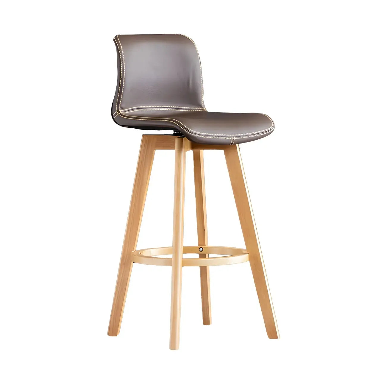 Tabouret de bar pivotant en cuir vieilli style milieu du siècle avec dossier