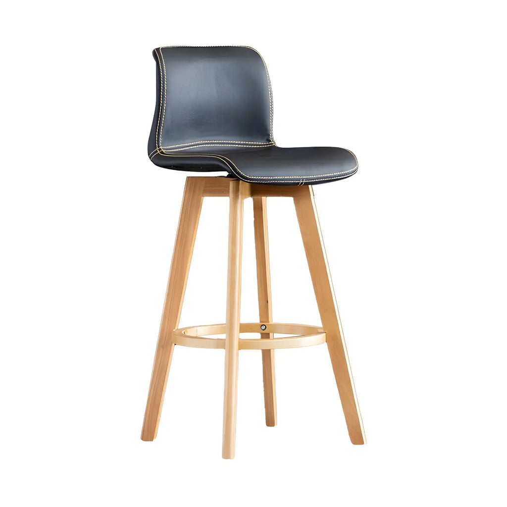 Tabouret de bar pivotant en cuir vieilli style milieu du siècle avec dossier