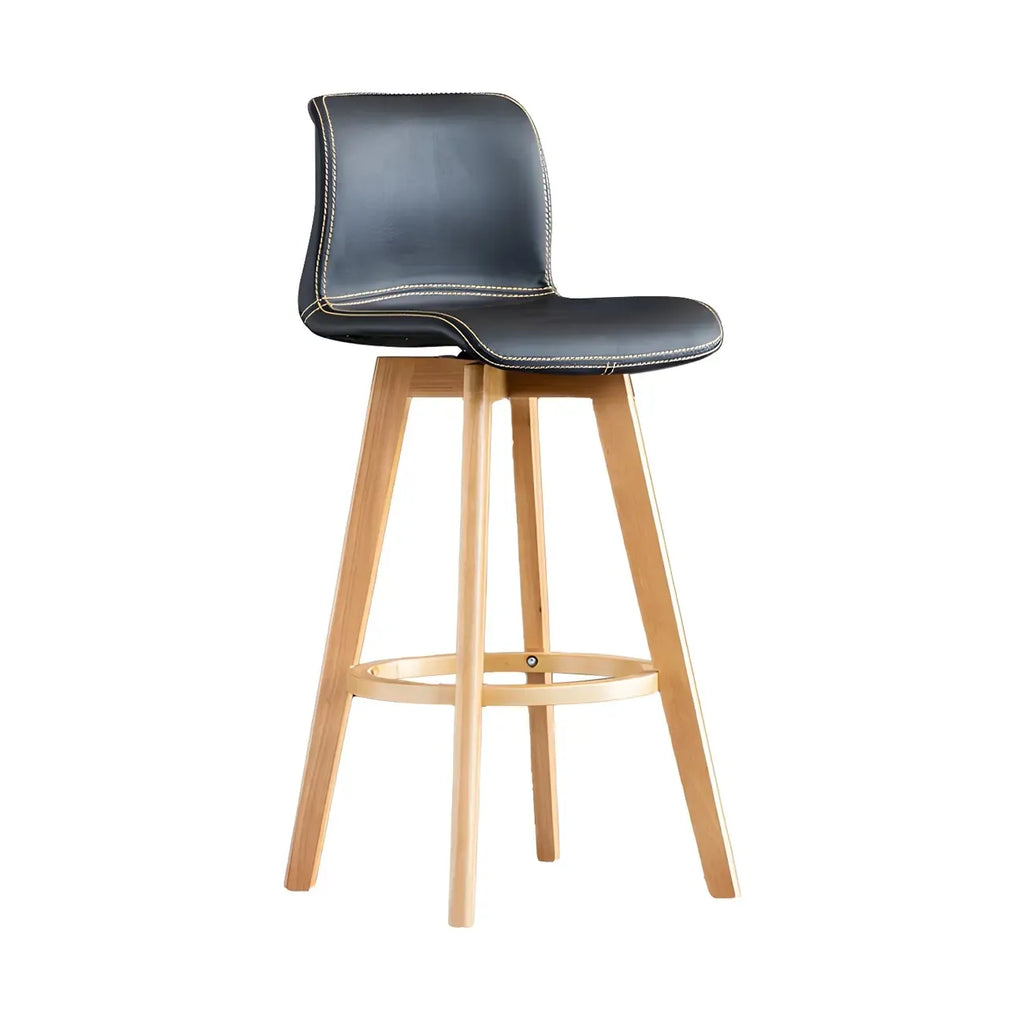 Tabouret de bar pivotant en cuir vieilli style milieu du siècle avec dossier