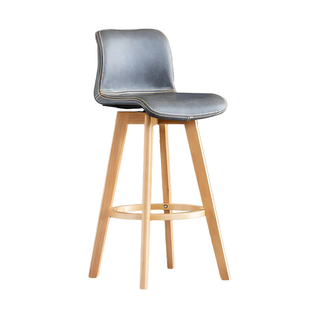 Tabouret de bar pivotant en cuir vieilli style milieu du siècle avec dossier