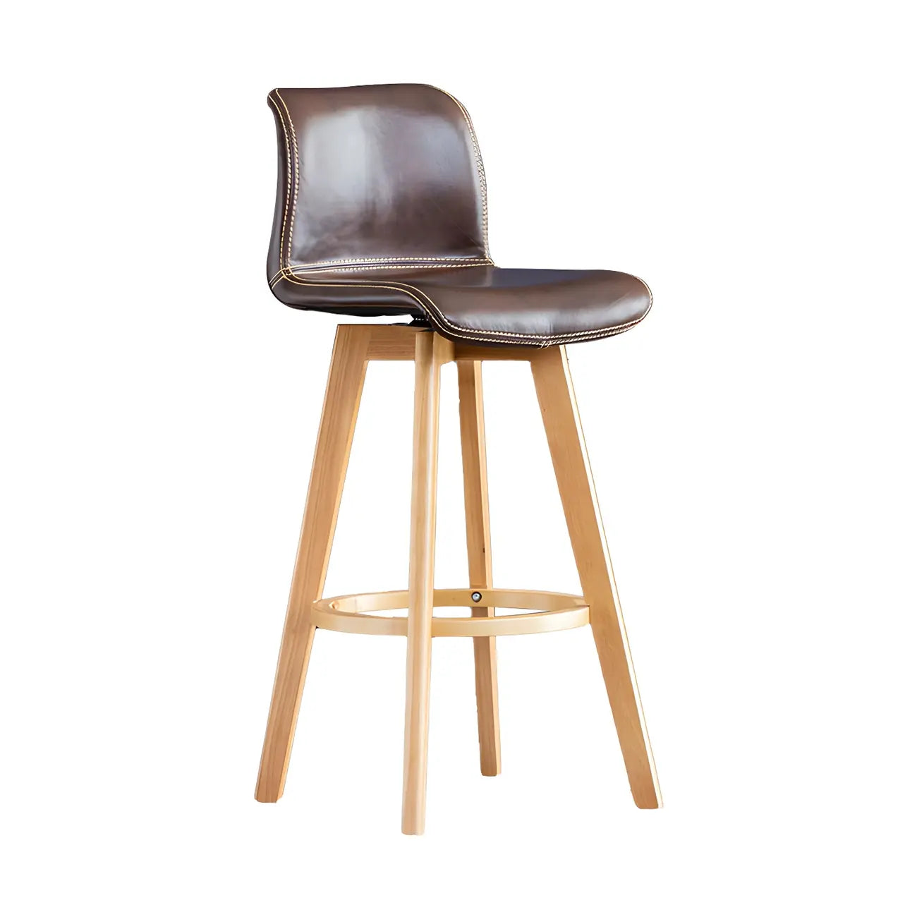 Tabouret de bar pivotant en cuir vieilli style milieu du siècle avec dossier
