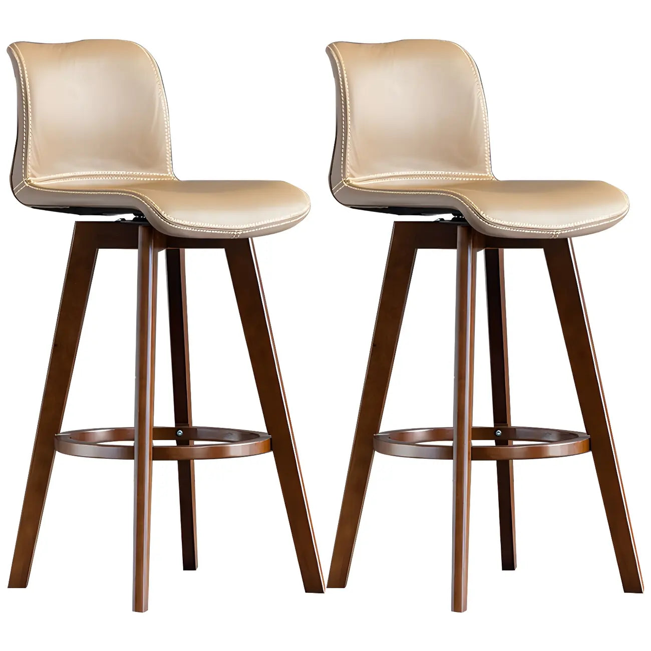 Tabouret de bar pivotant en cuir vieilli style milieu du siècle avec dossier