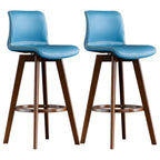 Tabouret de bar pivotant en cuir vieilli style milieu du siècle avec dossier