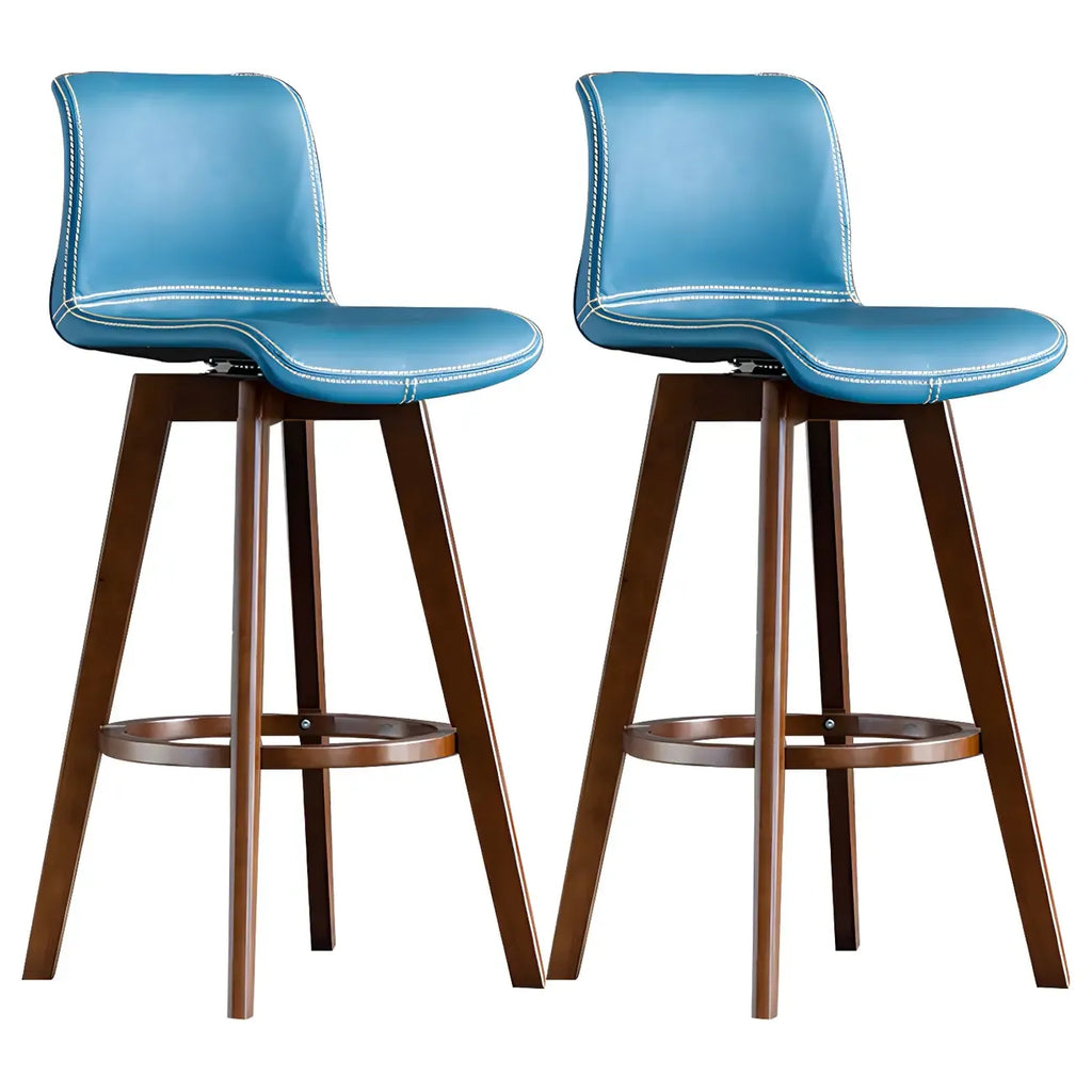 Tabouret de bar pivotant en cuir vieilli style milieu du siècle avec dossier