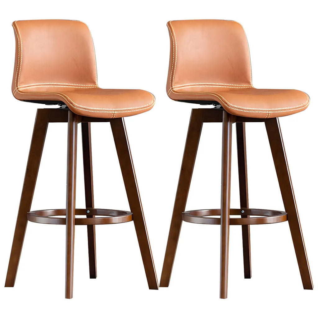 Tabouret de bar pivotant en cuir vieilli style milieu du siècle avec dossier