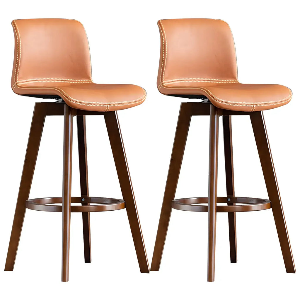 Tabouret de bar pivotant en cuir vieilli style milieu du siècle avec dossier