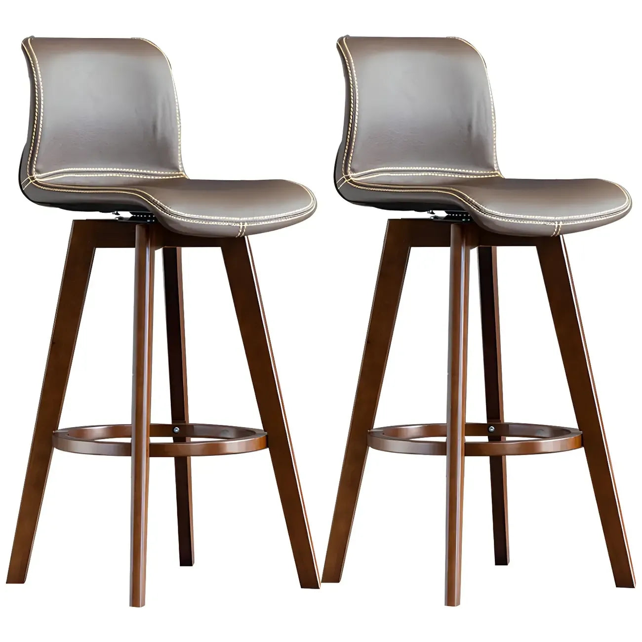 Tabouret de bar pivotant en cuir vieilli style milieu du siècle avec dossier