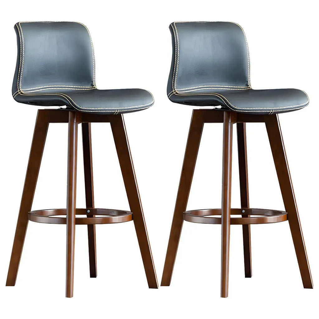 Tabouret de bar pivotant en cuir vieilli style milieu du siècle avec dossier