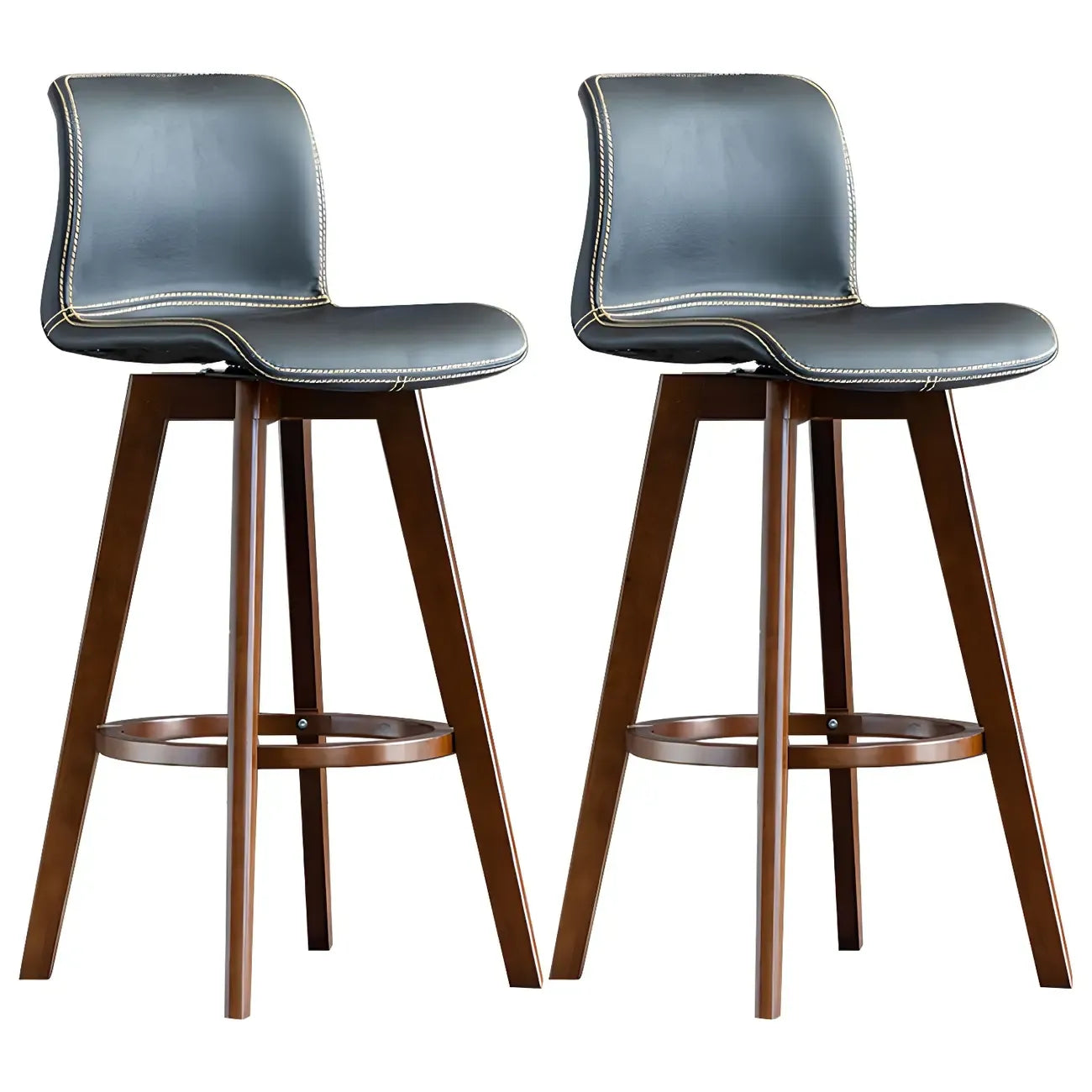 Tabouret de bar pivotant en cuir vieilli style milieu du siècle avec dossier