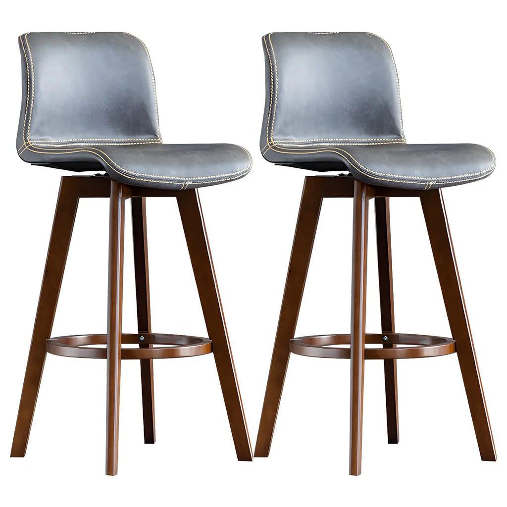 Tabouret de bar pivotant en cuir vieilli style milieu du siècle avec dossier