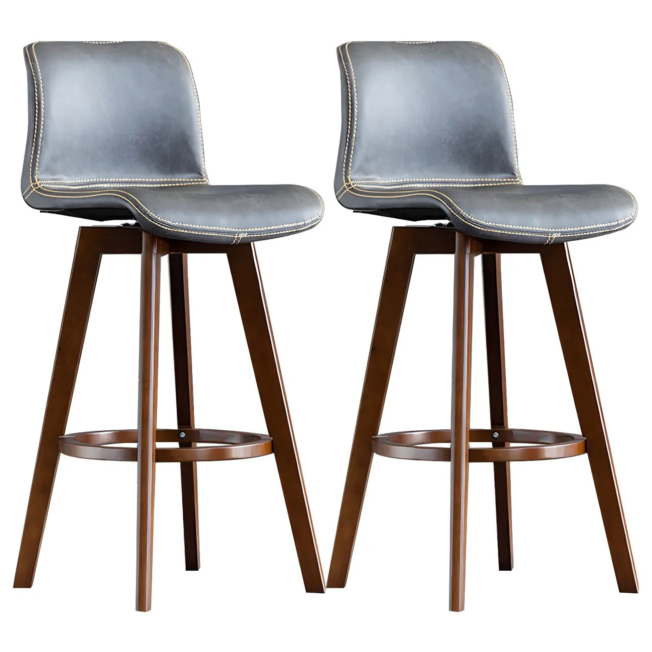 Tabouret de bar pivotant en cuir vieilli style milieu du siècle avec dossier