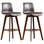 Tabouret de bar pivotant en cuir vieilli style milieu du siècle avec dossier