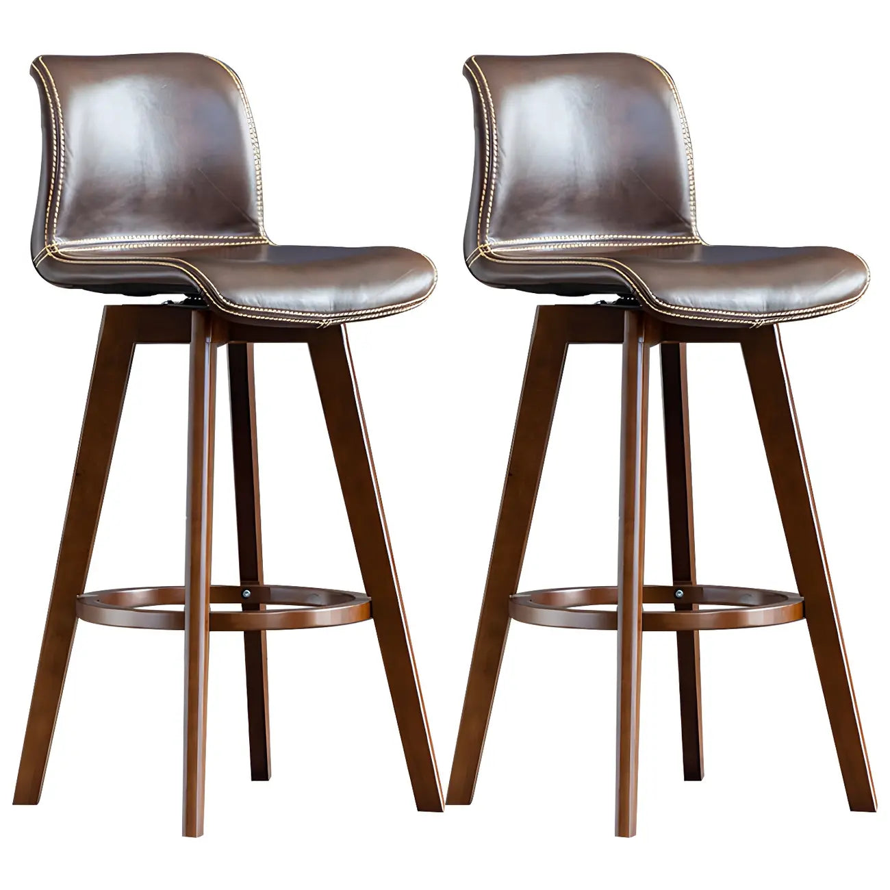 Tabouret de bar pivotant en cuir vieilli style milieu du siècle avec dossier