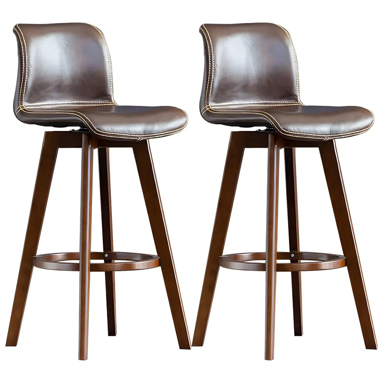 Tabouret de bar pivotant en cuir vieilli style milieu du siècle avec dossier