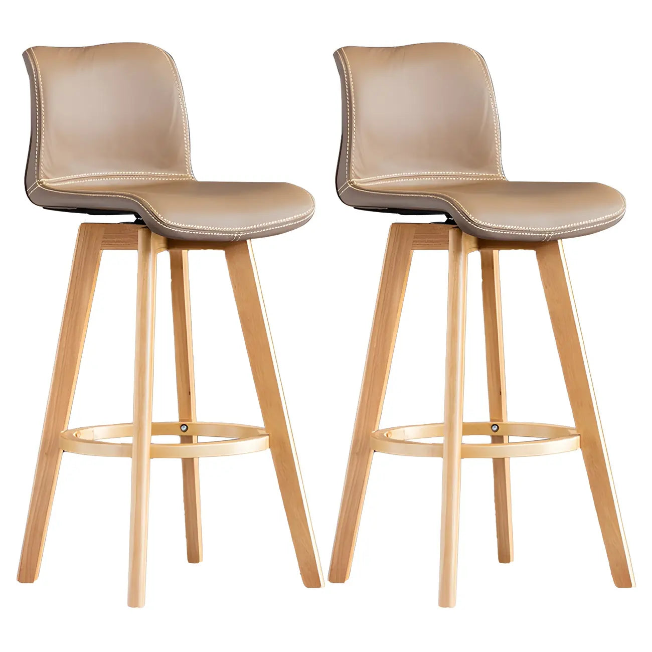 Tabouret de bar pivotant en cuir vieilli style milieu du siècle avec dossier