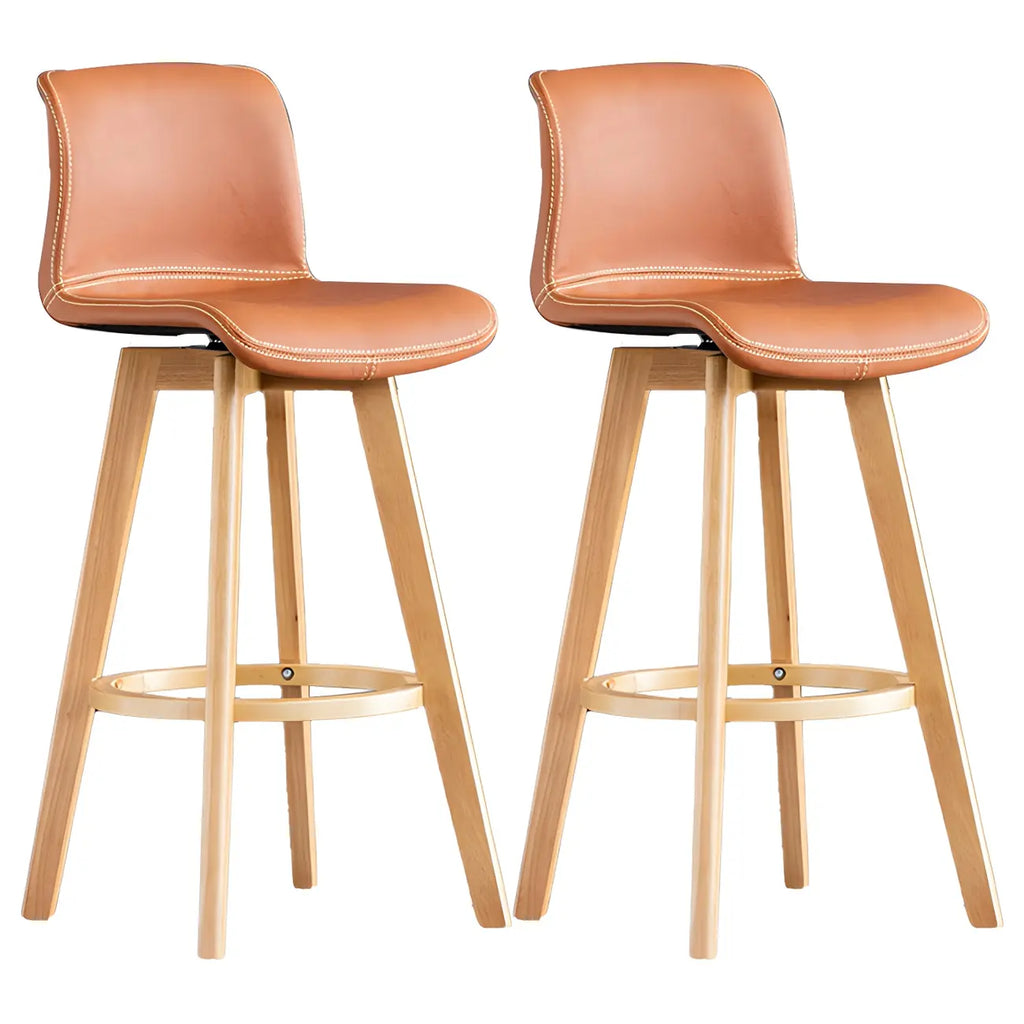 Tabouret de bar pivotant en cuir vieilli style milieu du siècle avec dossier