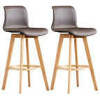 Tabouret de bar pivotant en cuir vieilli style milieu du siècle avec dossier
