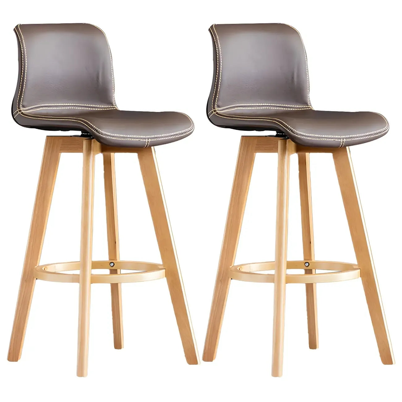 Tabouret de bar pivotant en cuir vieilli style milieu du siècle avec dossier