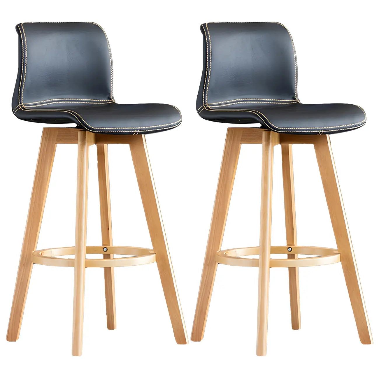 Tabouret de bar pivotant en cuir vieilli style milieu du siècle avec dossier