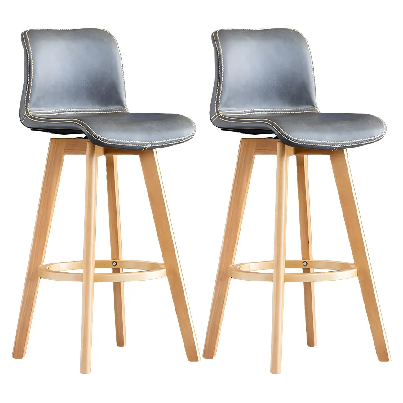 Tabouret de bar pivotant en cuir vieilli style milieu du siècle avec dossier