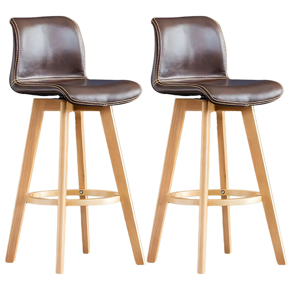 Tabouret de bar pivotant en cuir vieilli style milieu du siècle avec dossier