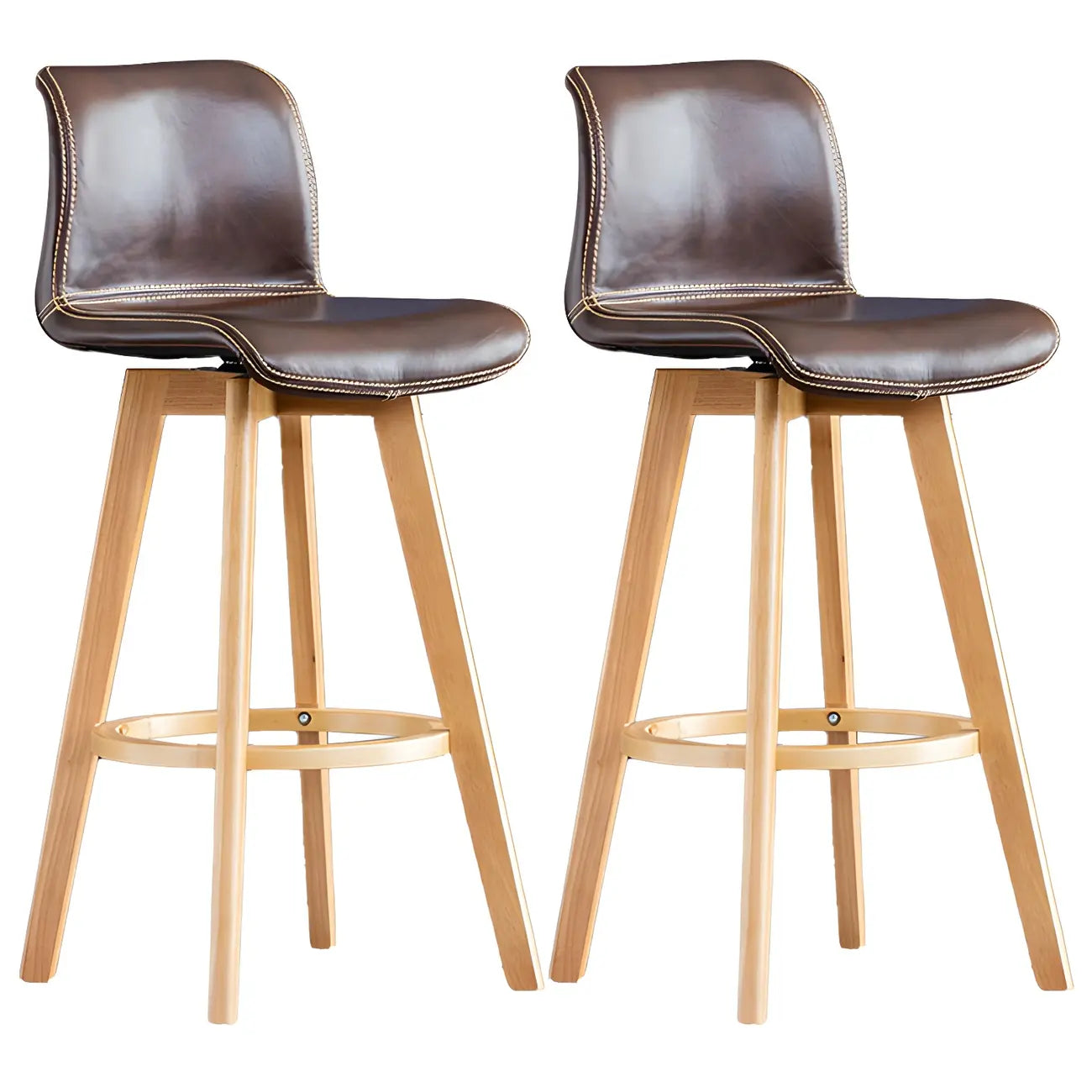 Tabouret de bar pivotant en cuir vieilli style milieu du siècle avec dossier