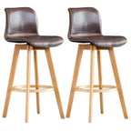 Tabouret de bar pivotant en cuir vieilli style milieu du siècle avec dossier