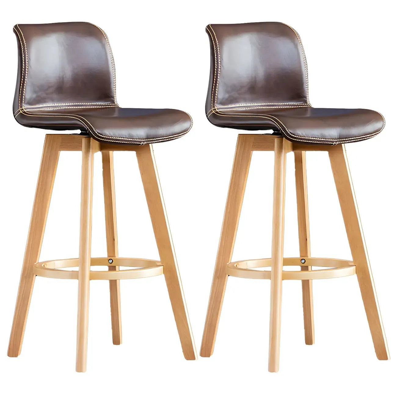 Tabouret de bar pivotant en cuir vieilli style milieu du siècle avec dossier