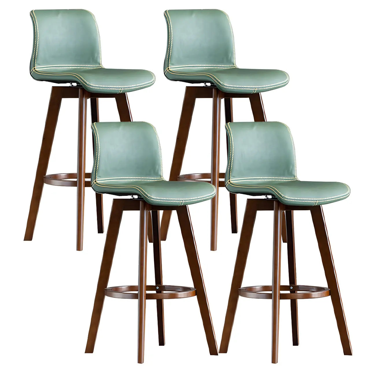 Tabouret de bar pivotant en cuir vieilli style milieu du siècle avec dossier