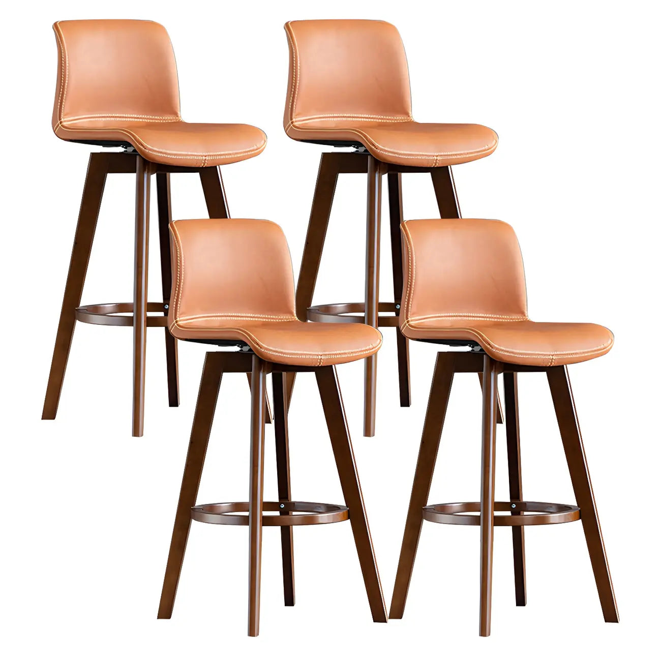 Tabouret de bar pivotant en cuir vieilli style milieu du siècle avec dossier