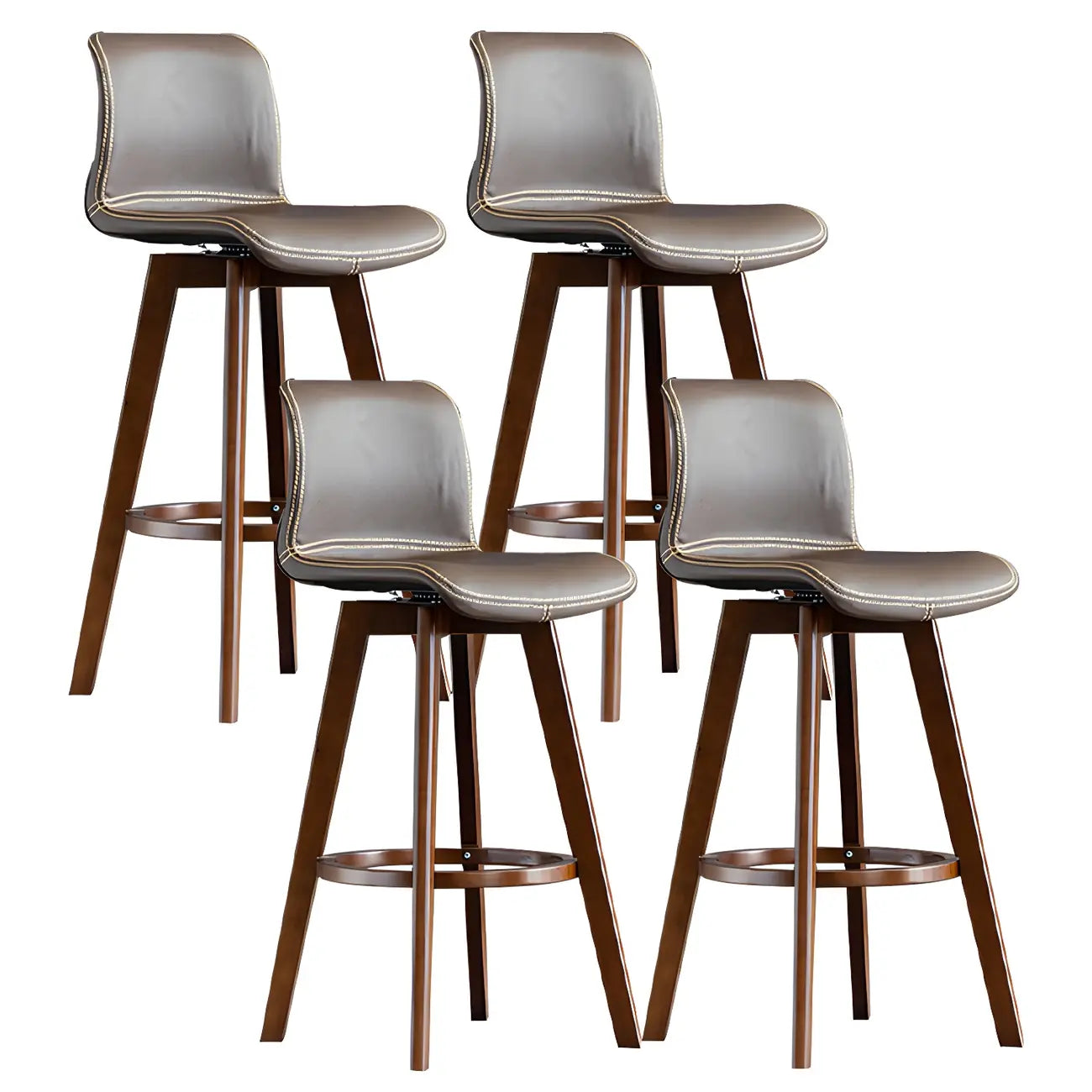 Tabouret de bar pivotant en cuir vieilli style milieu du siècle avec dossier
