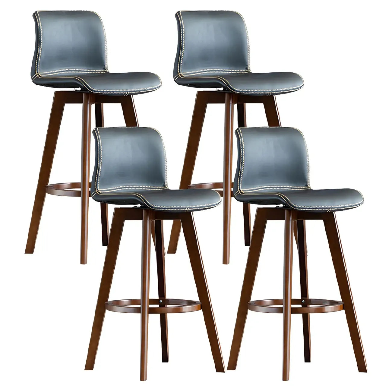 Tabouret de bar pivotant en cuir vieilli style milieu du siècle avec dossier