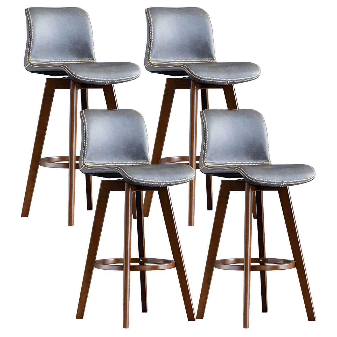 Tabouret de bar pivotant en cuir vieilli style milieu du siècle avec dossier