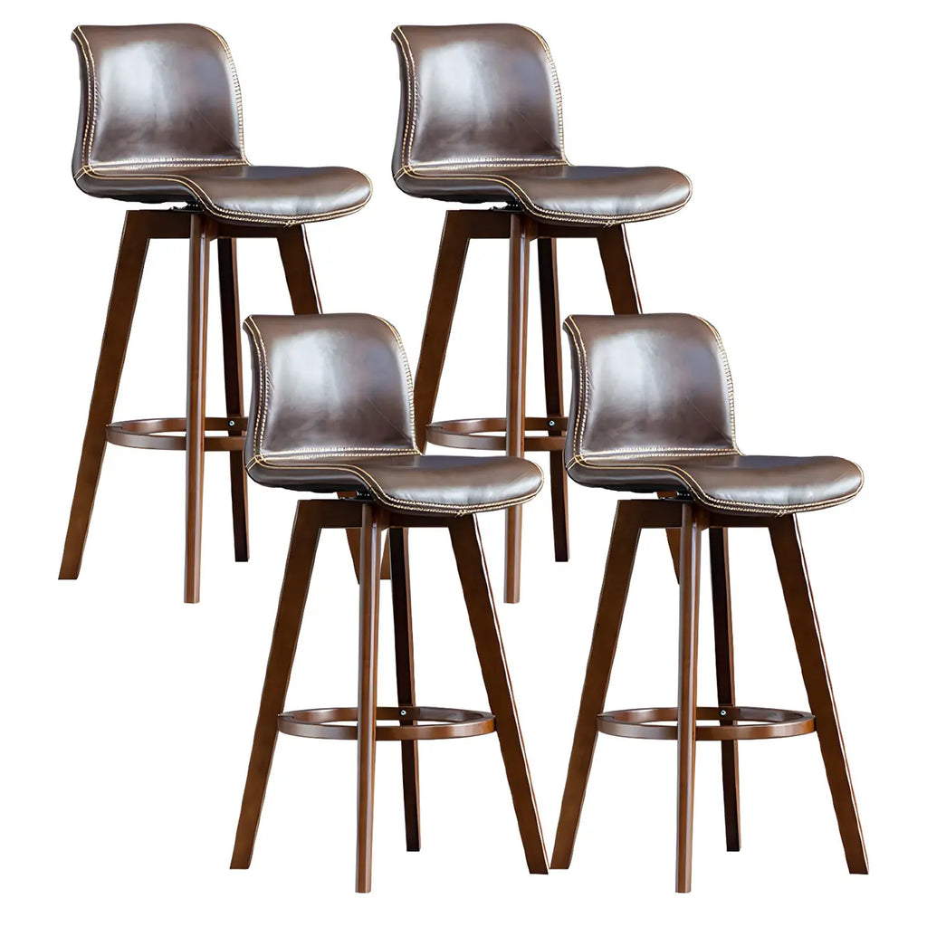 Tabouret de bar pivotant en cuir vieilli style milieu du siècle avec dossier