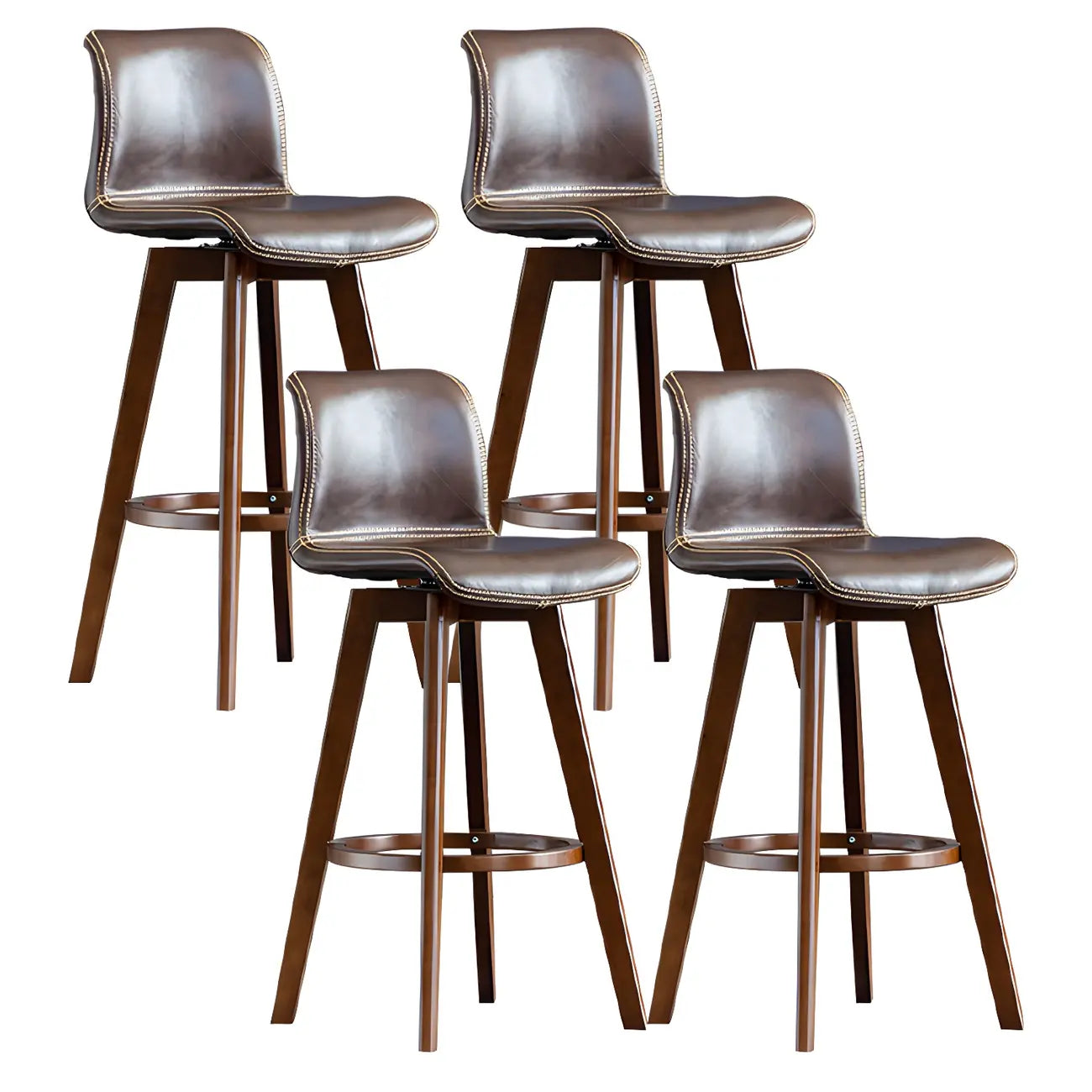 Tabouret de bar pivotant en cuir vieilli style milieu du siècle avec dossier