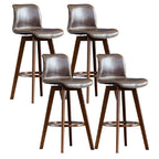Tabouret de bar pivotant en cuir vieilli style milieu du siècle avec dossier