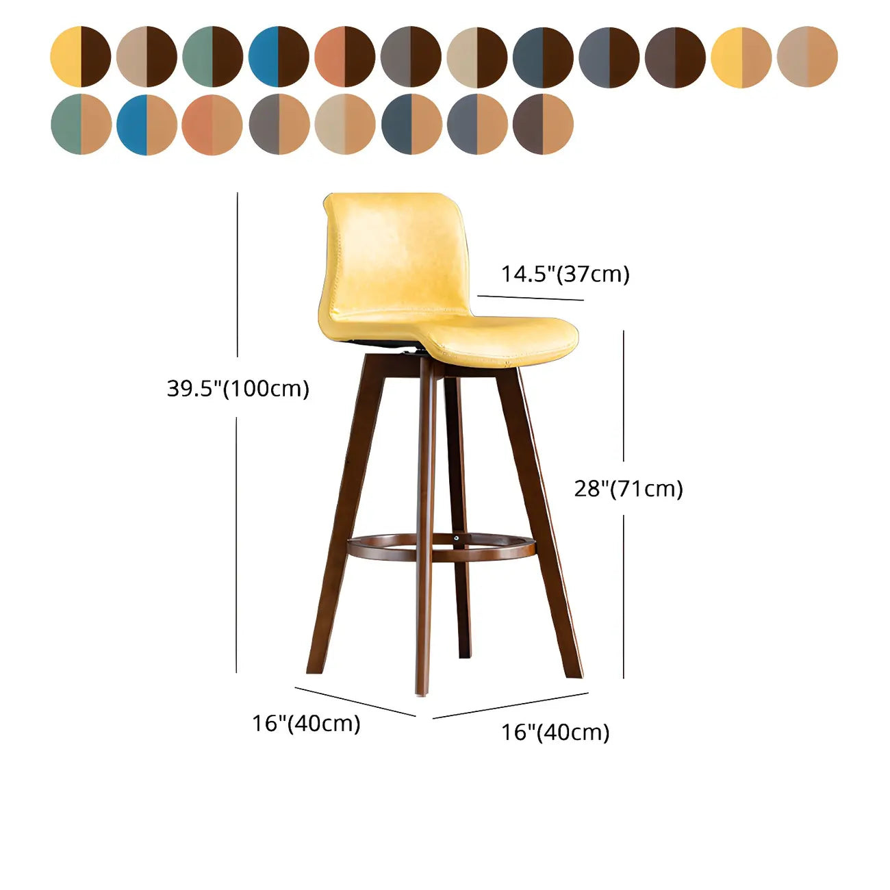 Tabouret de bar pivotant en cuir vieilli style milieu du siècle avec dossier
