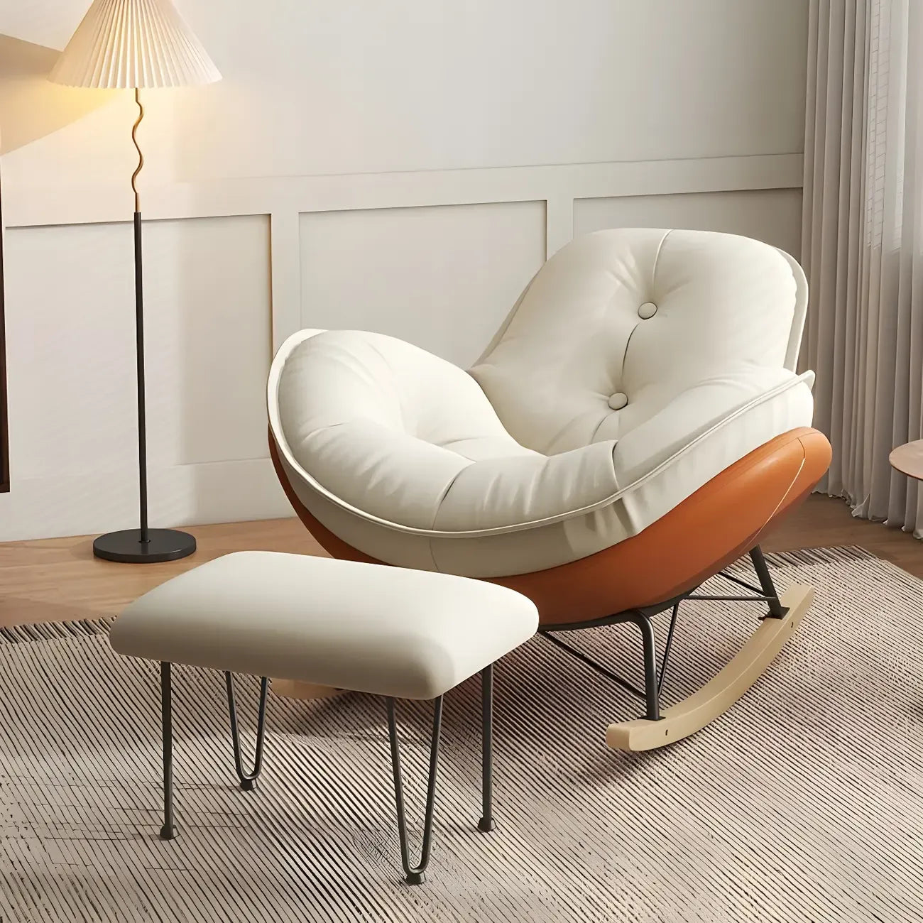 Fauteuil à bascule moderne en flanelle avec repose-pieds
